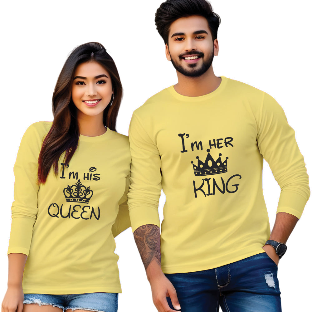 Couples King Queen Full Sleeve Printed T Shirt