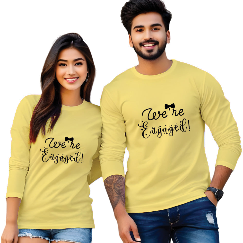 We Are Engaged Full Sleeve Printed Couple T-Shirt
