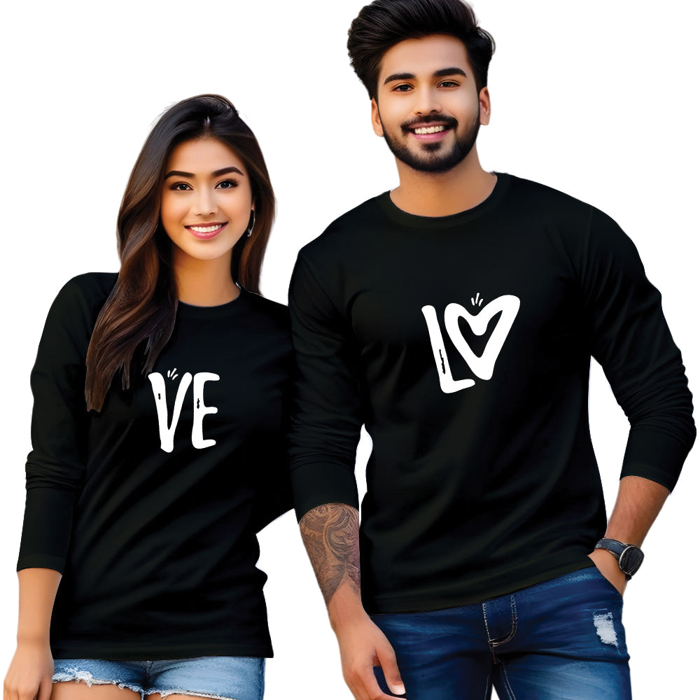 Full Sleeve Love Print Couple T Shirt