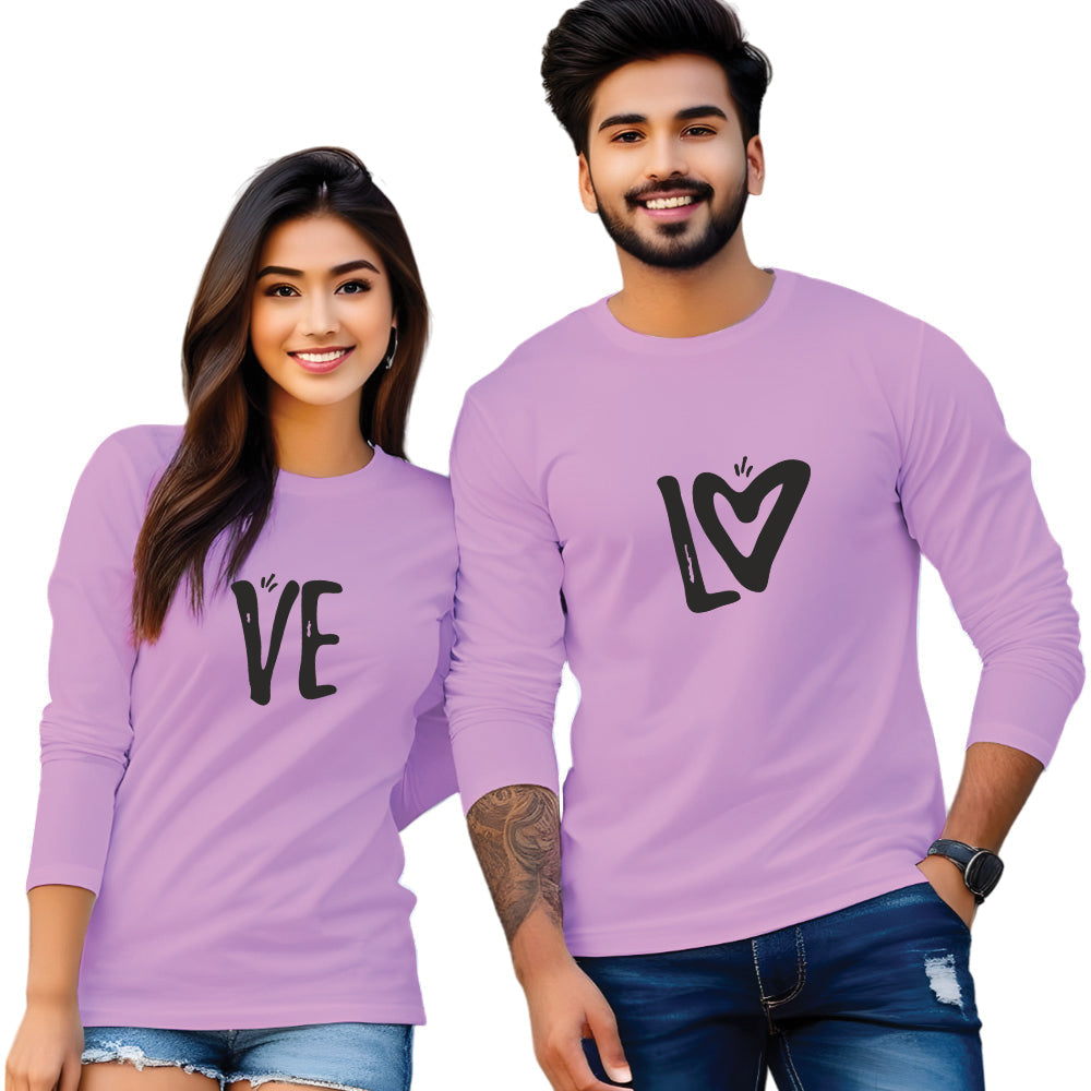 Full Sleeve Love Print Couple T Shirt