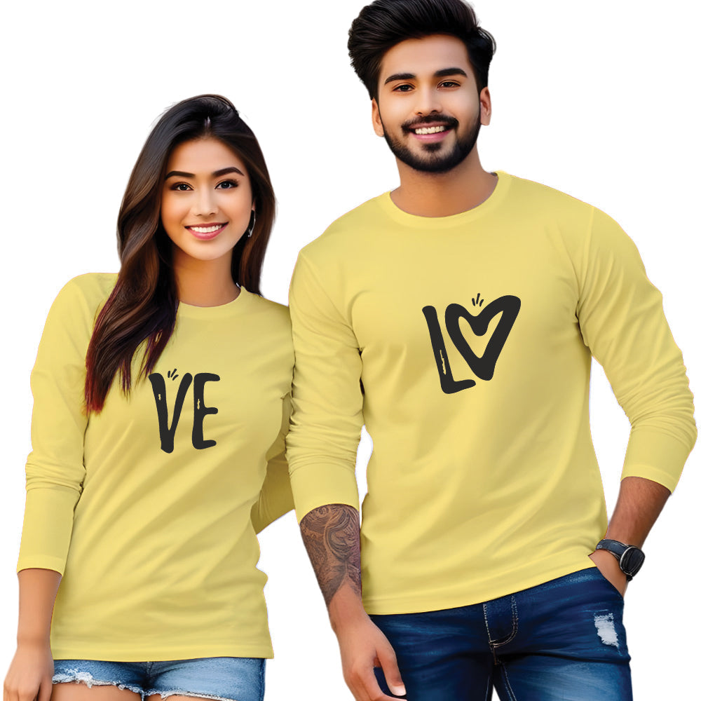 Full Sleeve Love Print Couple T Shirt