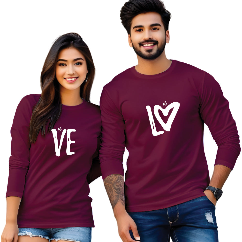 Full Sleeve Love Print Couple T Shirt