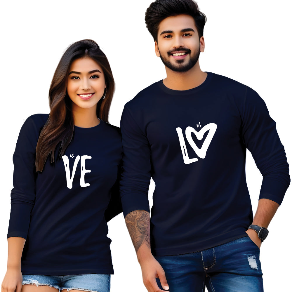 Full Sleeve Love Print Couple T Shirt