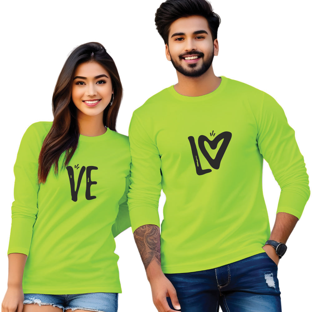 Full Sleeve Love Print Couple T Shirt
