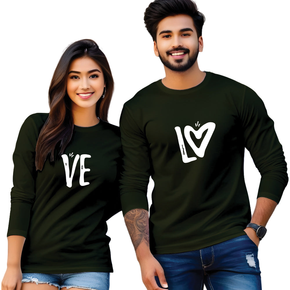 Full Sleeve Love Print Couple T Shirt