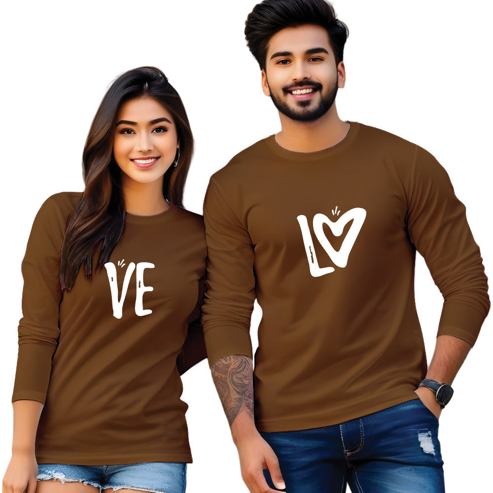 Full Sleeve Love Print Couple T Shirt