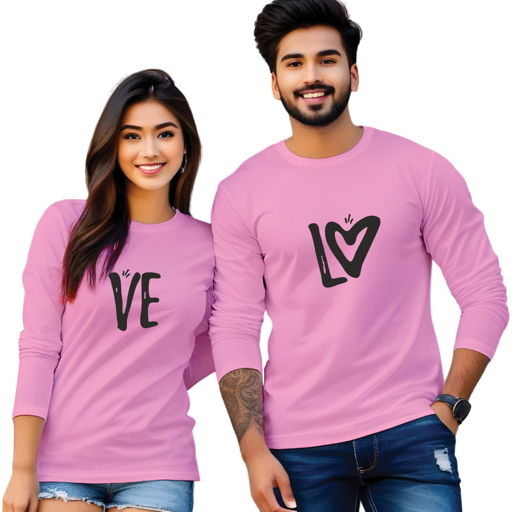 Full Sleeve Love Print Couple T Shirt