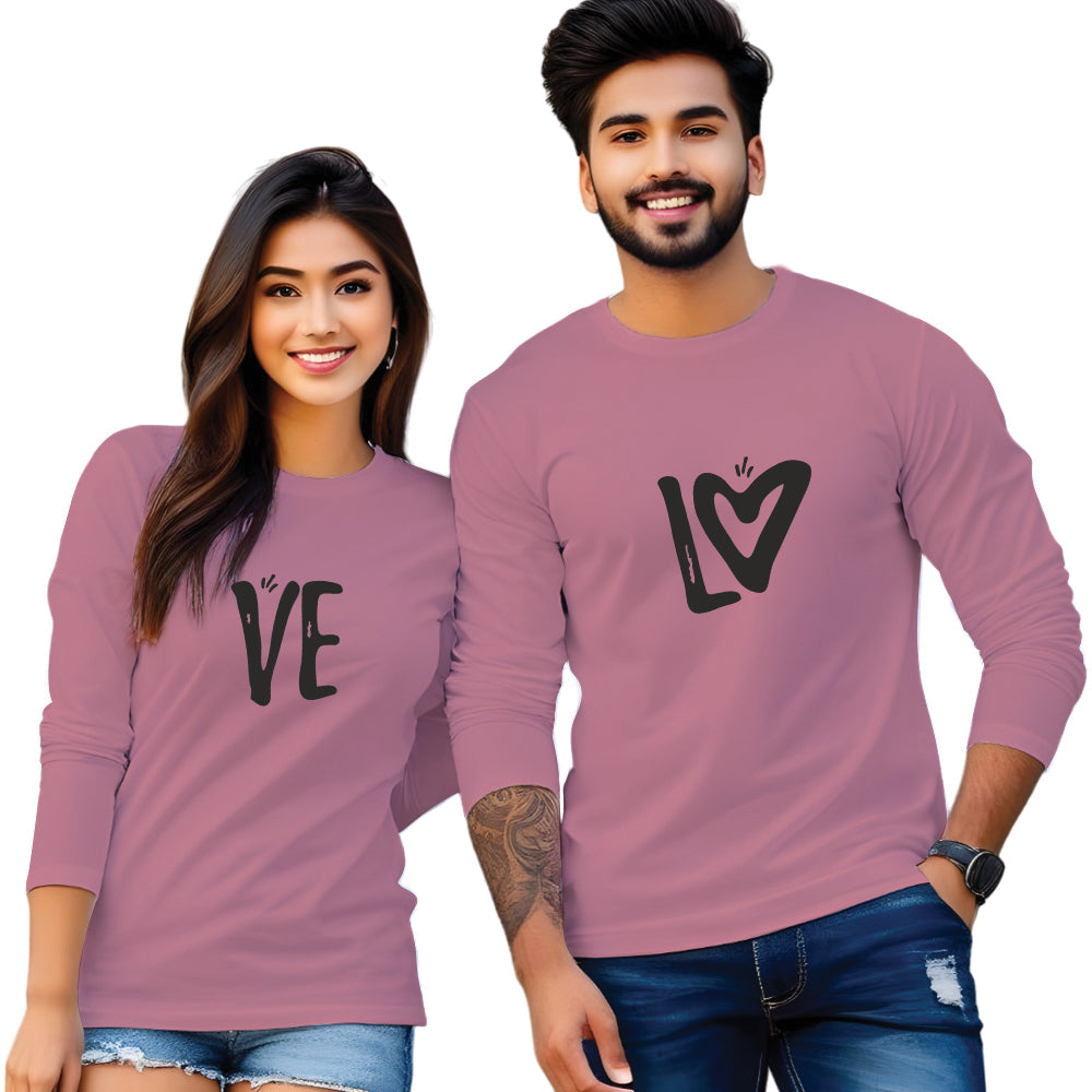 Full Sleeve Love Print Couple T Shirt