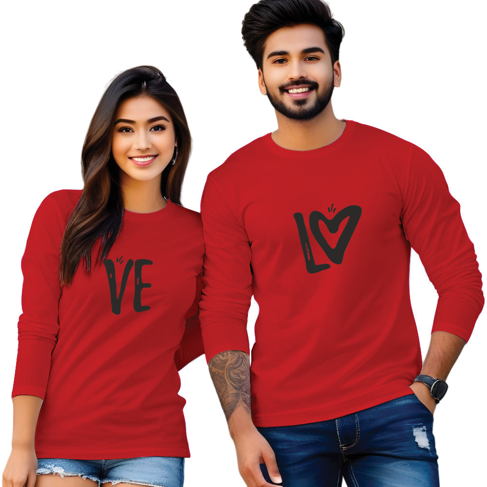 Full Sleeve Love Print Couple T Shirt