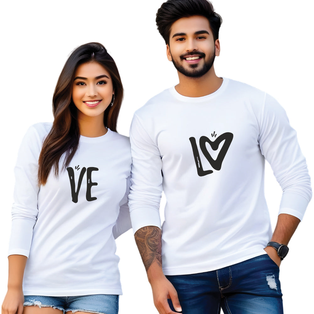 Full Sleeve Love Print Couple T Shirt