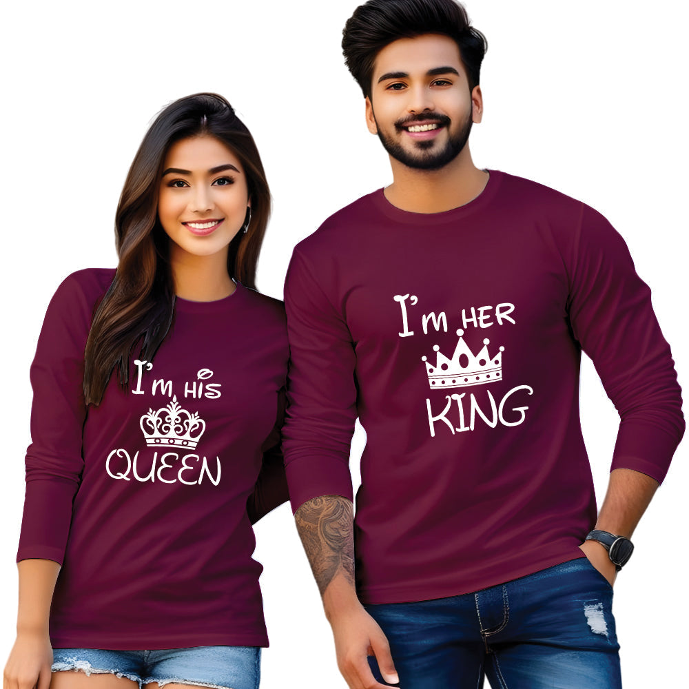 Couples King Queen Full Sleeve Printed T Shirt