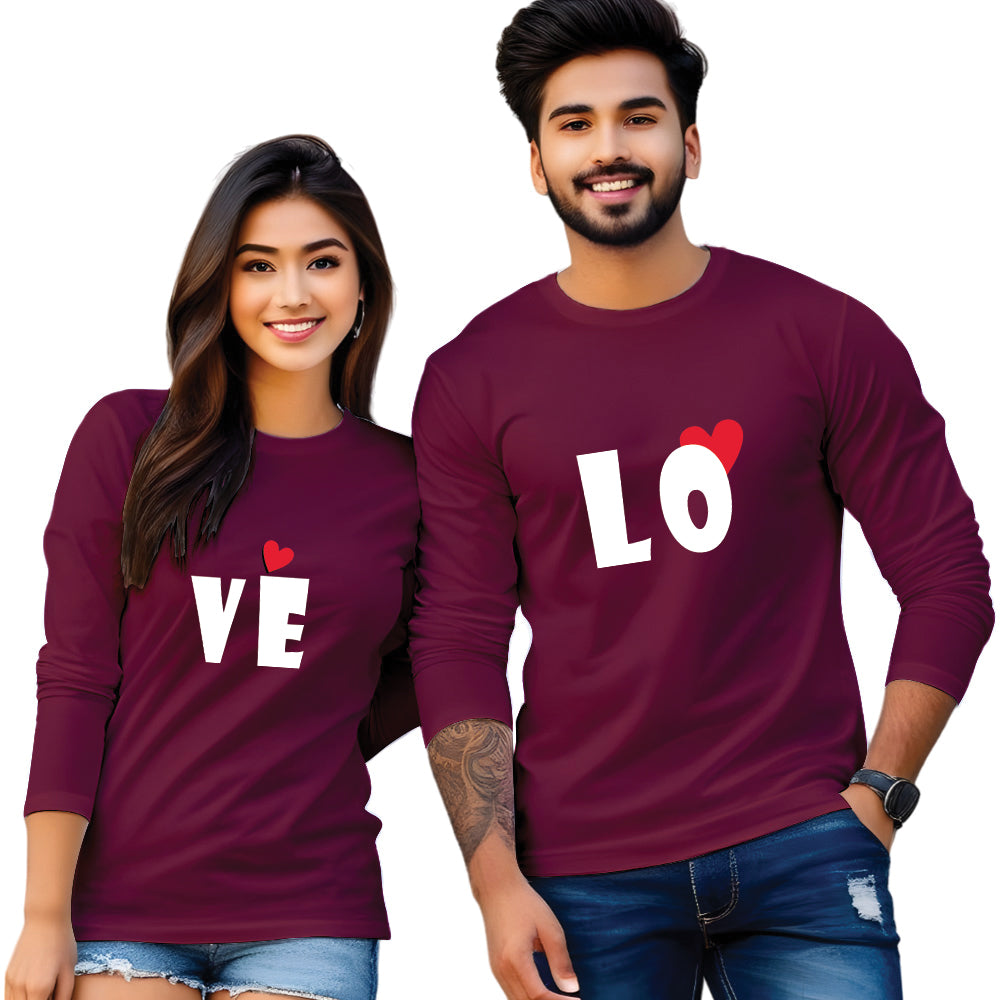 Full Sleeve Love Print Couple T Shirt