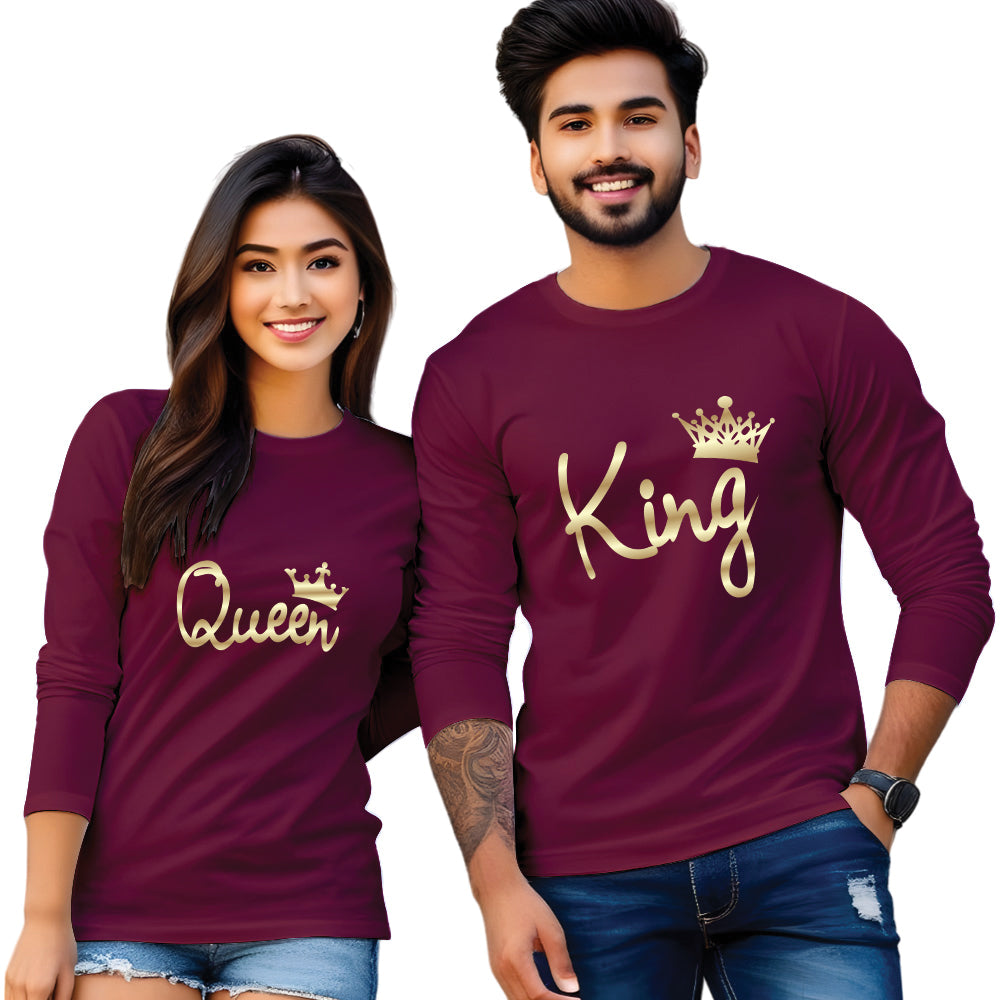 King & Queen Full Sleeve Couple T Shirt