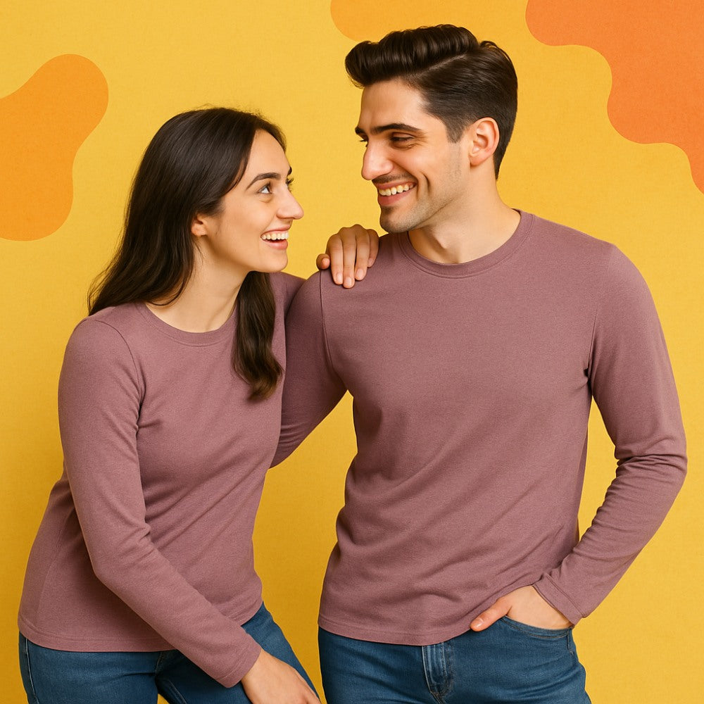 Minimalist Matching Couple Full Sleeve T-Shirts Plum