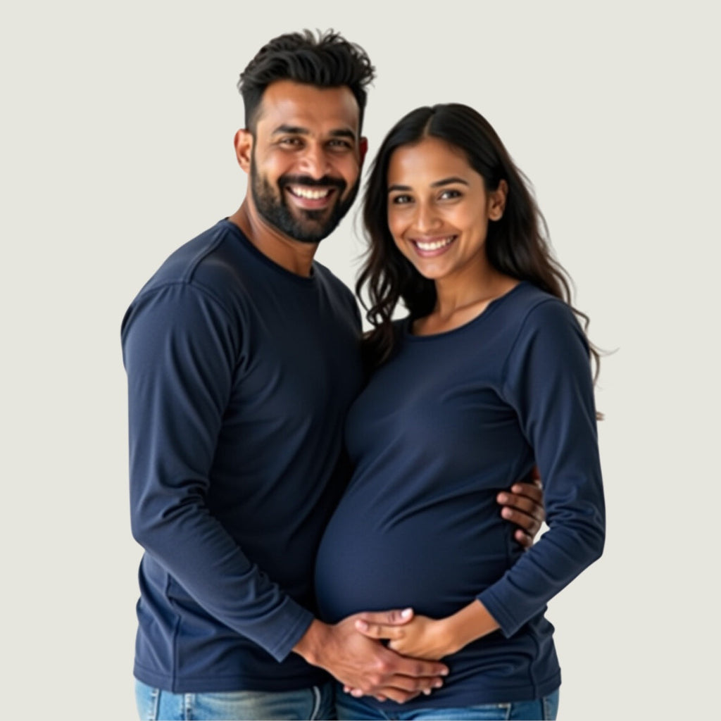 Plain Navy Full Sleeve Maternity Couple T-Shirts
