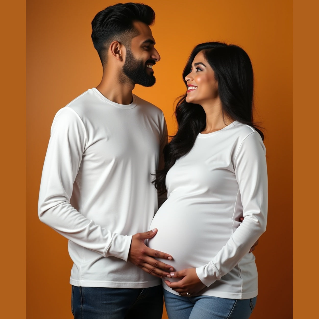 Plain White Full Sleeve Maternity Couple T-Shirts