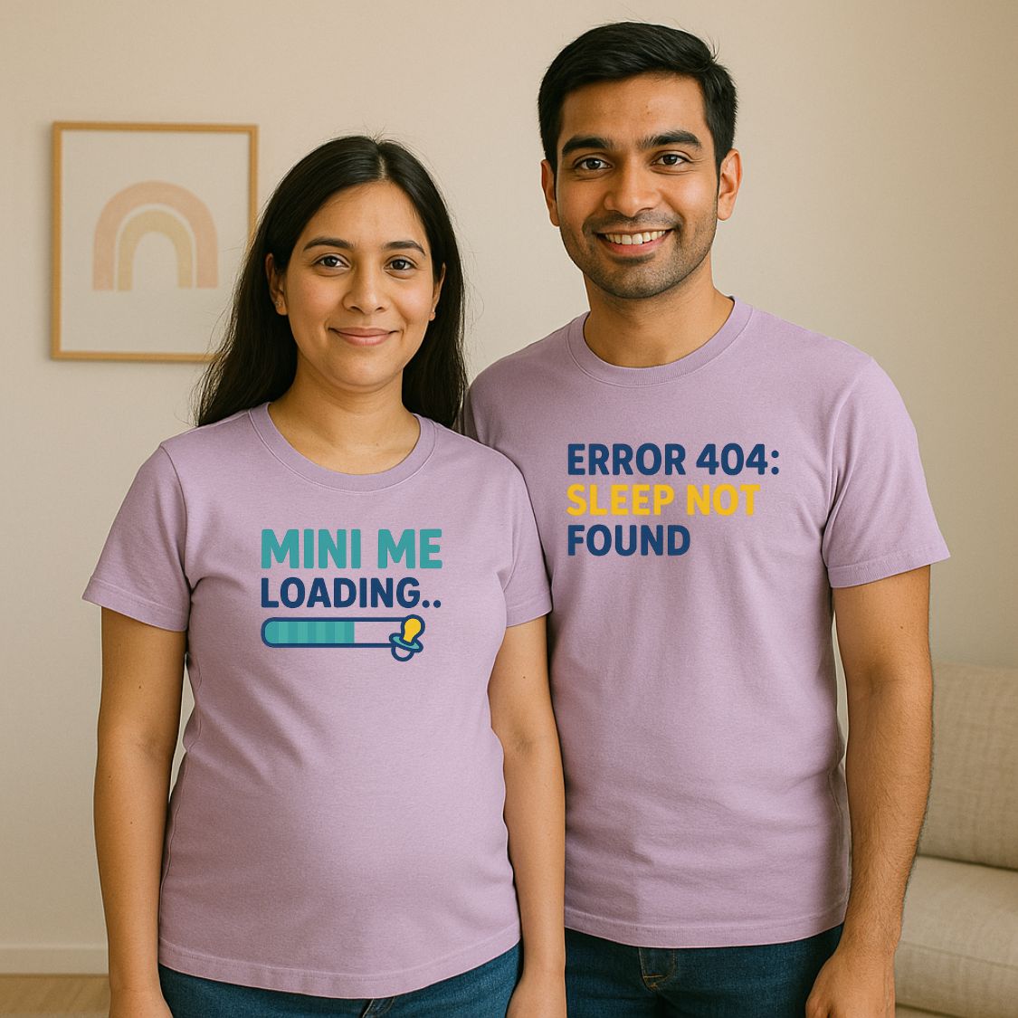 Funny Maternity Couple Tees - Mini Me Loading & Error 404 Couple T-Shirt Set