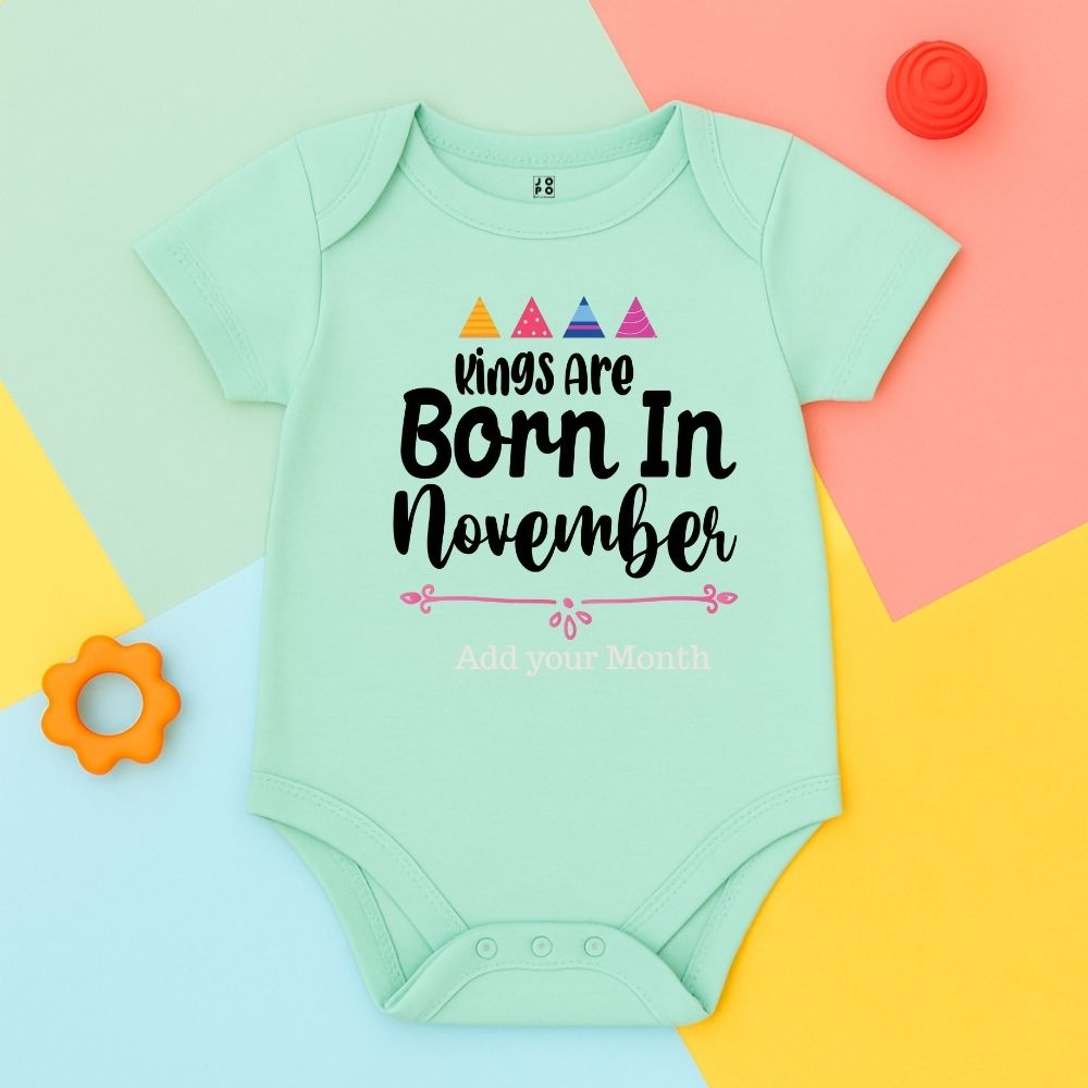 Kings Are Born in November – Custom Month Mint Green Baby Romper