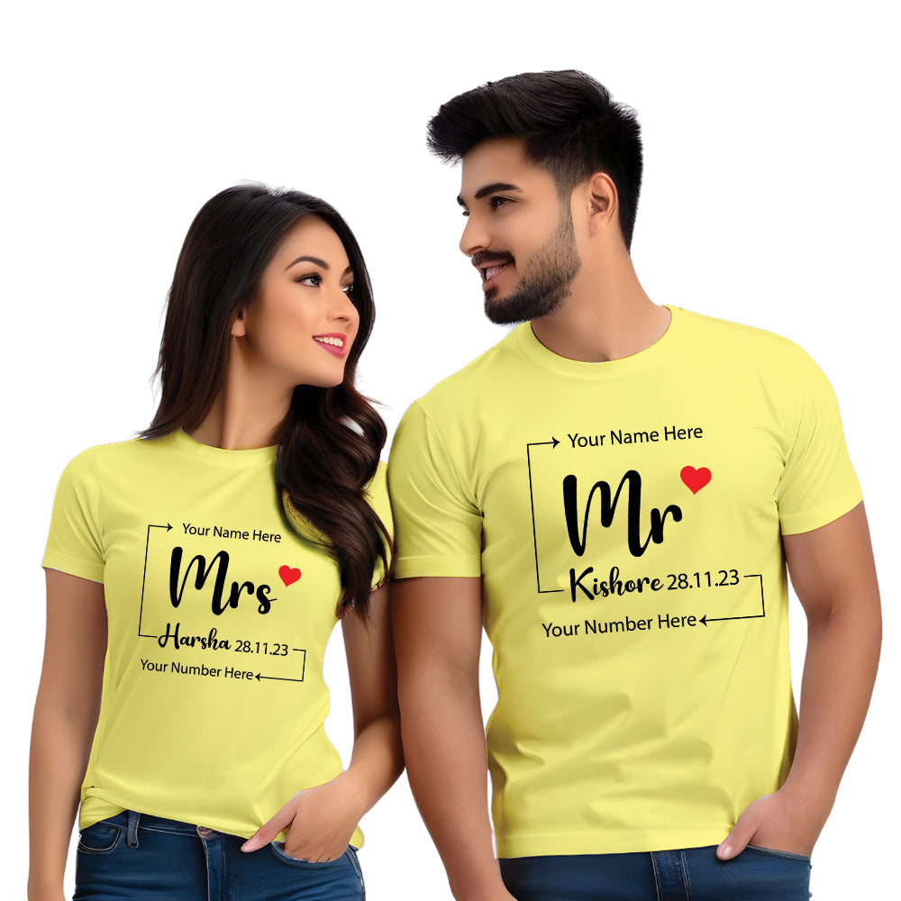 Mr & Mrs Half Sleeve Couple Print T Shirt
