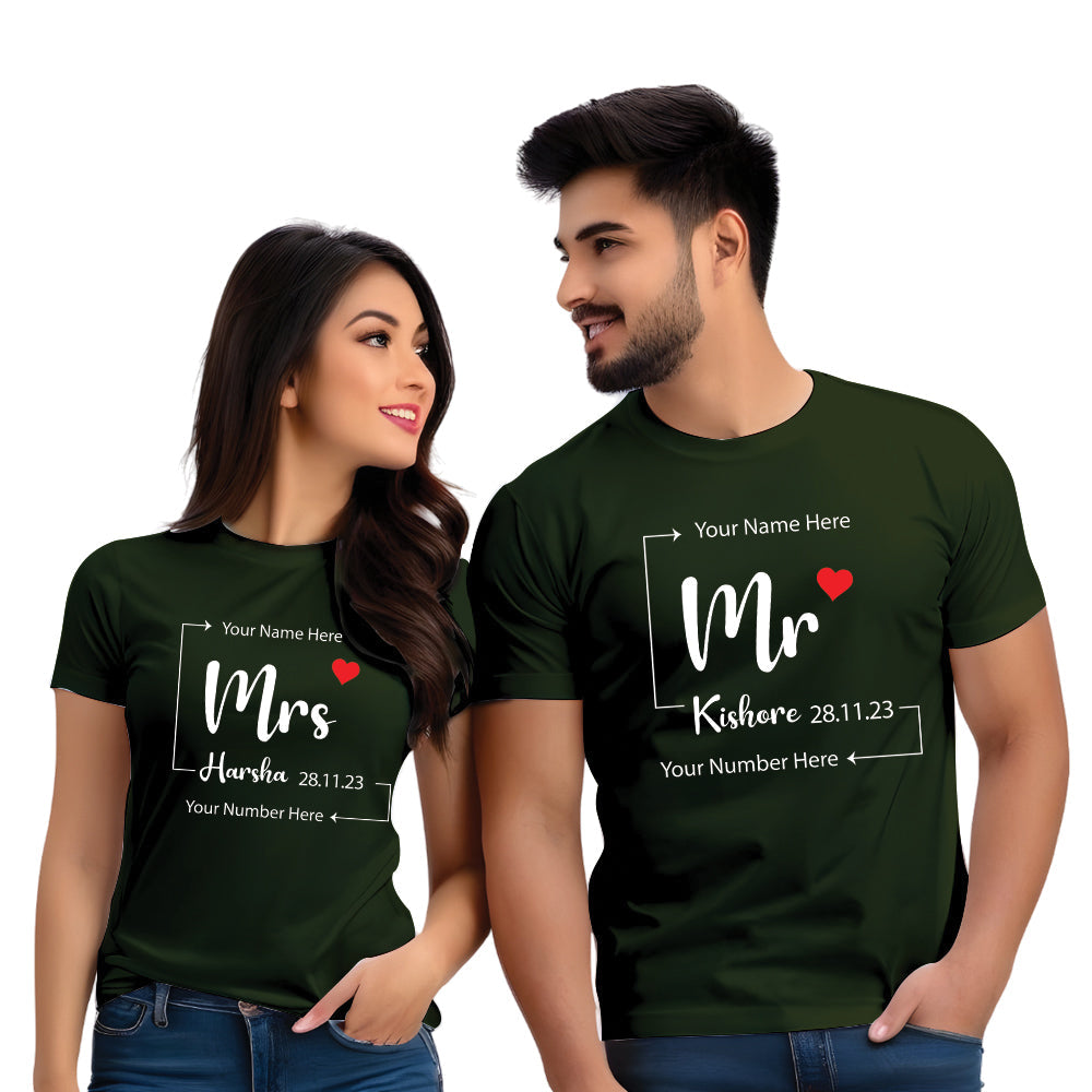 Mr & Mrs Half Sleeve Couple Print T Shirt