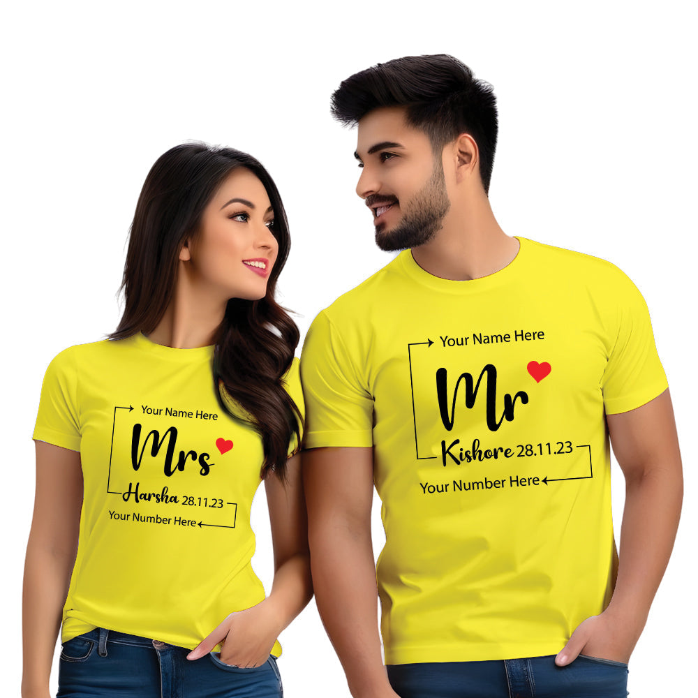 Mr & Mrs Half Sleeve Couple Print T Shirt
