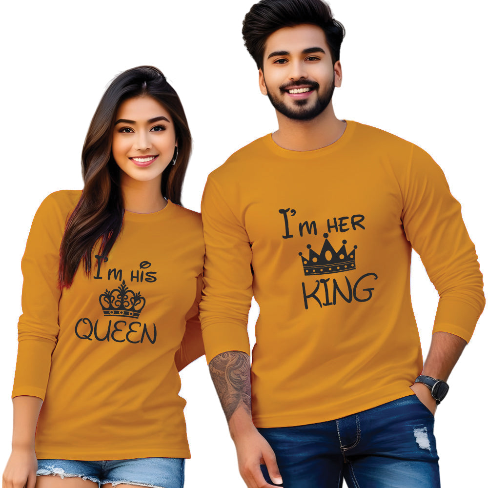 Couples King Queen Full Sleeve Printed T Shirt