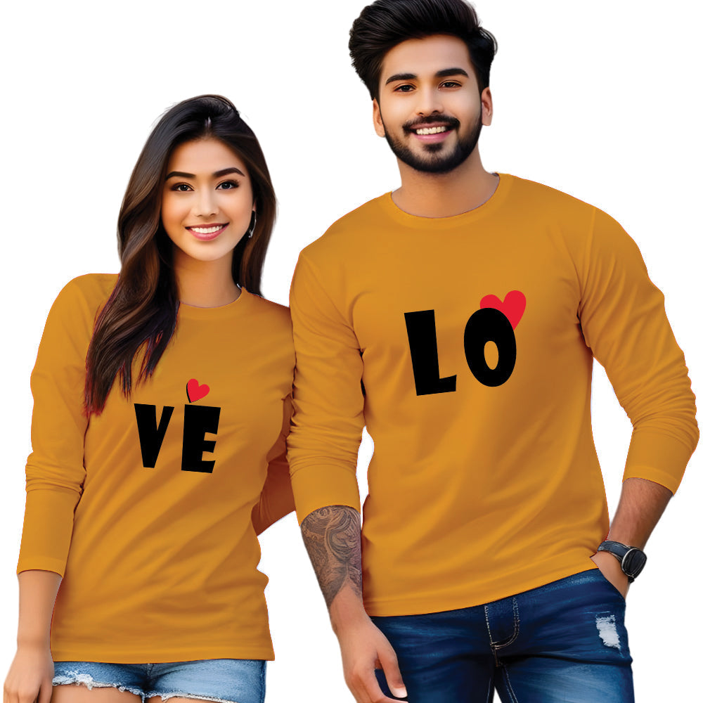 Full Sleeve Love Print Couple T Shirt