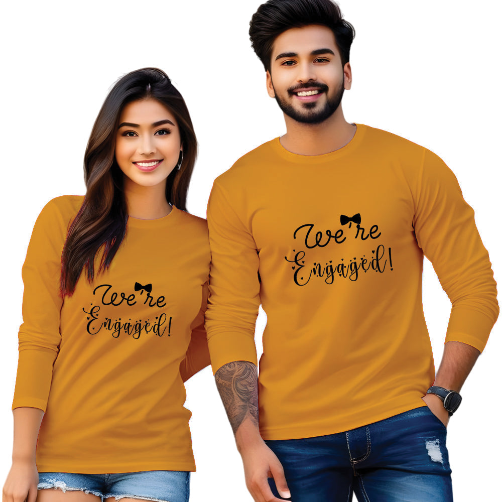 We Are Engaged Full Sleeve Printed Couple T-Shirt