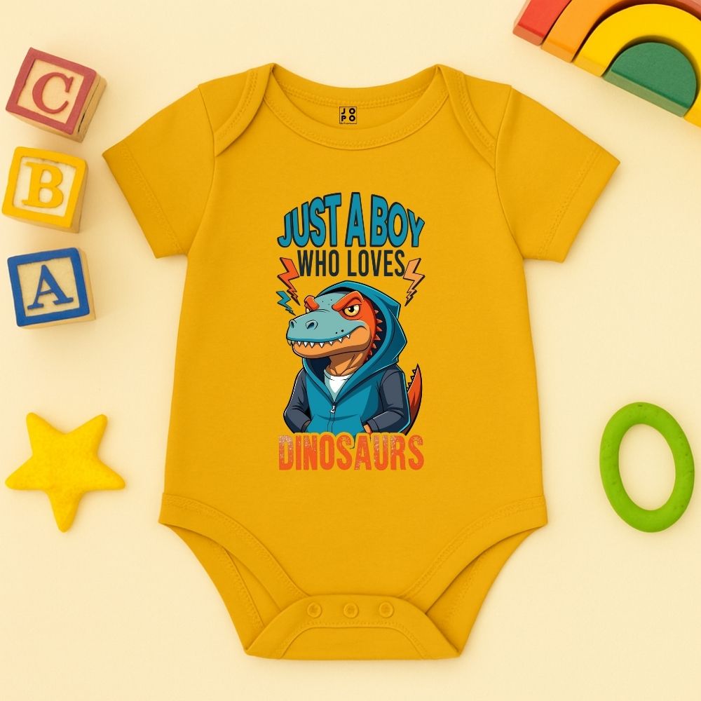 Just a Boy Who Loves Dinosaurs Baby Romper