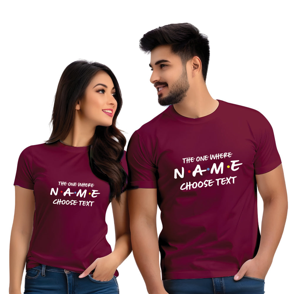 One where Name choose Text  print couple T Shirt