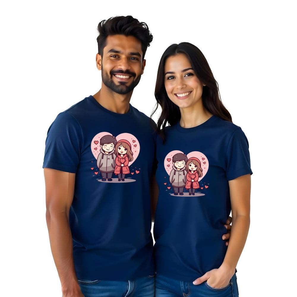 Cute Animated Couple Printed Customisable Couple Tshirts