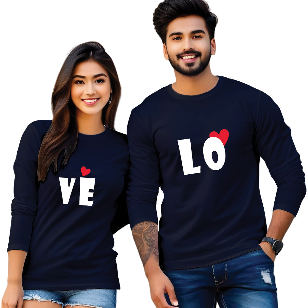 Full Sleeve Love Print Couple T Shirt