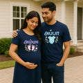 Regional Tamil Couple Dress – Amma Appa Printed Navy Tees with Floral Touch