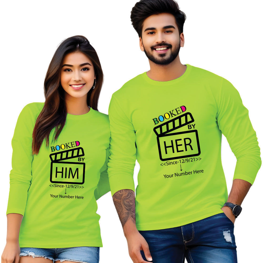 Booked by Him & Her Printed Couple Full Sleeve T Shirt