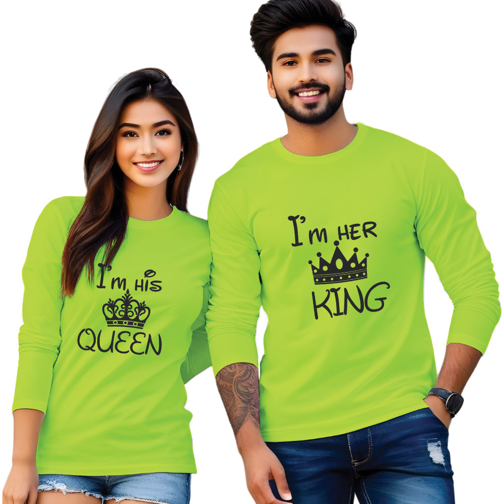 Couples King Queen Full Sleeve Printed T Shirt