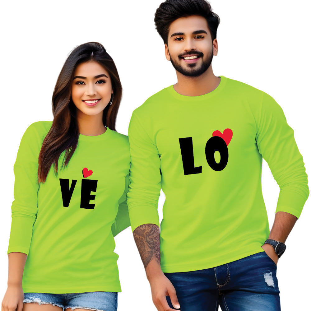 Full Sleeve Love Print Couple T Shirt