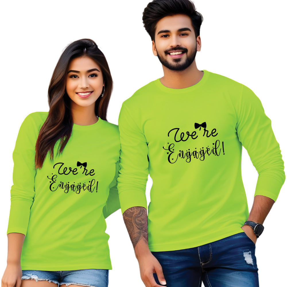 We Are Engaged Full Sleeve Printed Couple T-Shirt