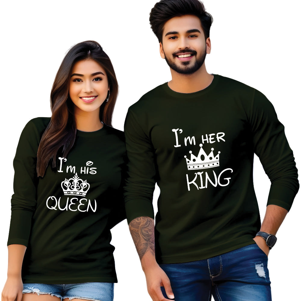 Couples King Queen Full Sleeve Printed T Shirt
