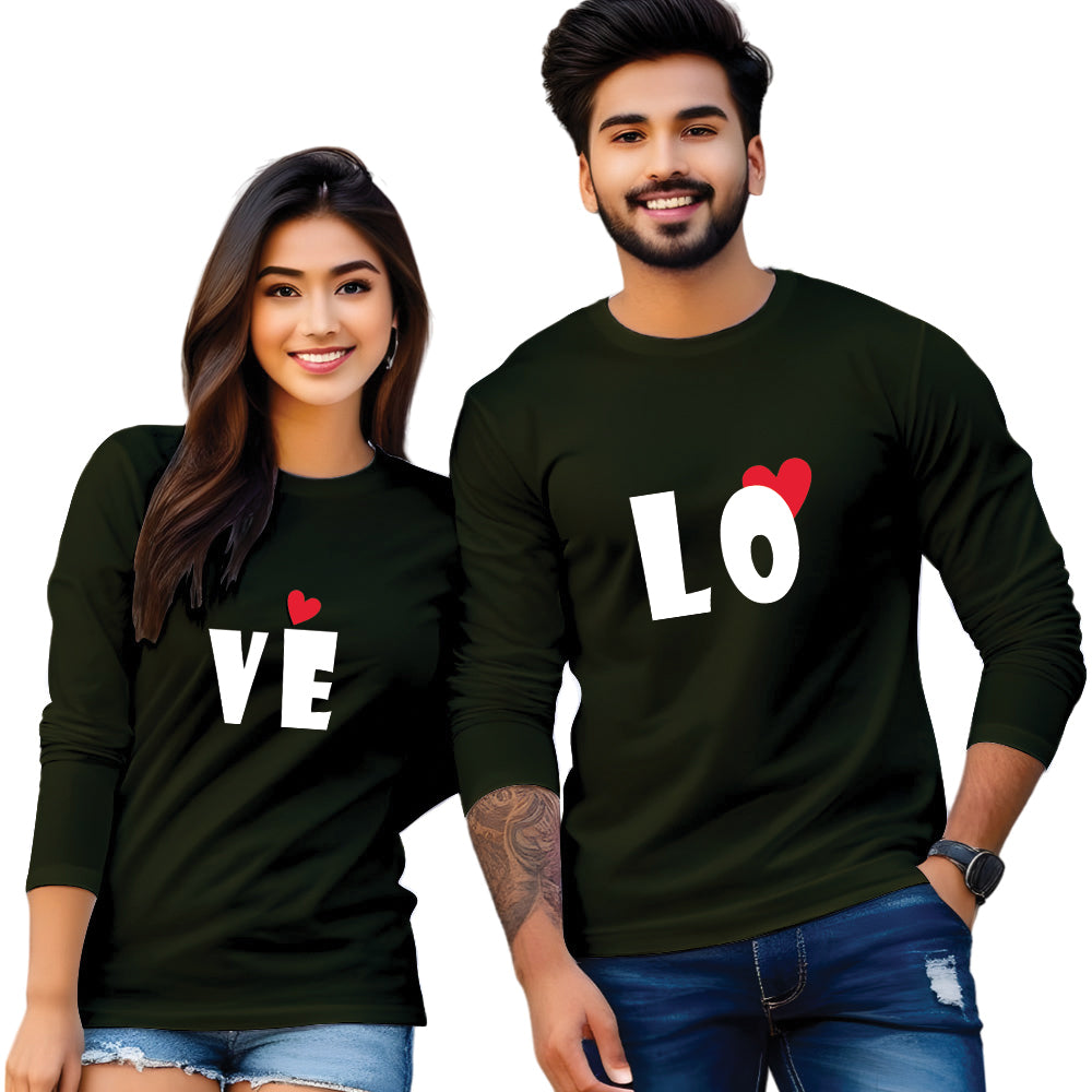 Full Sleeve Love Print Couple T Shirt