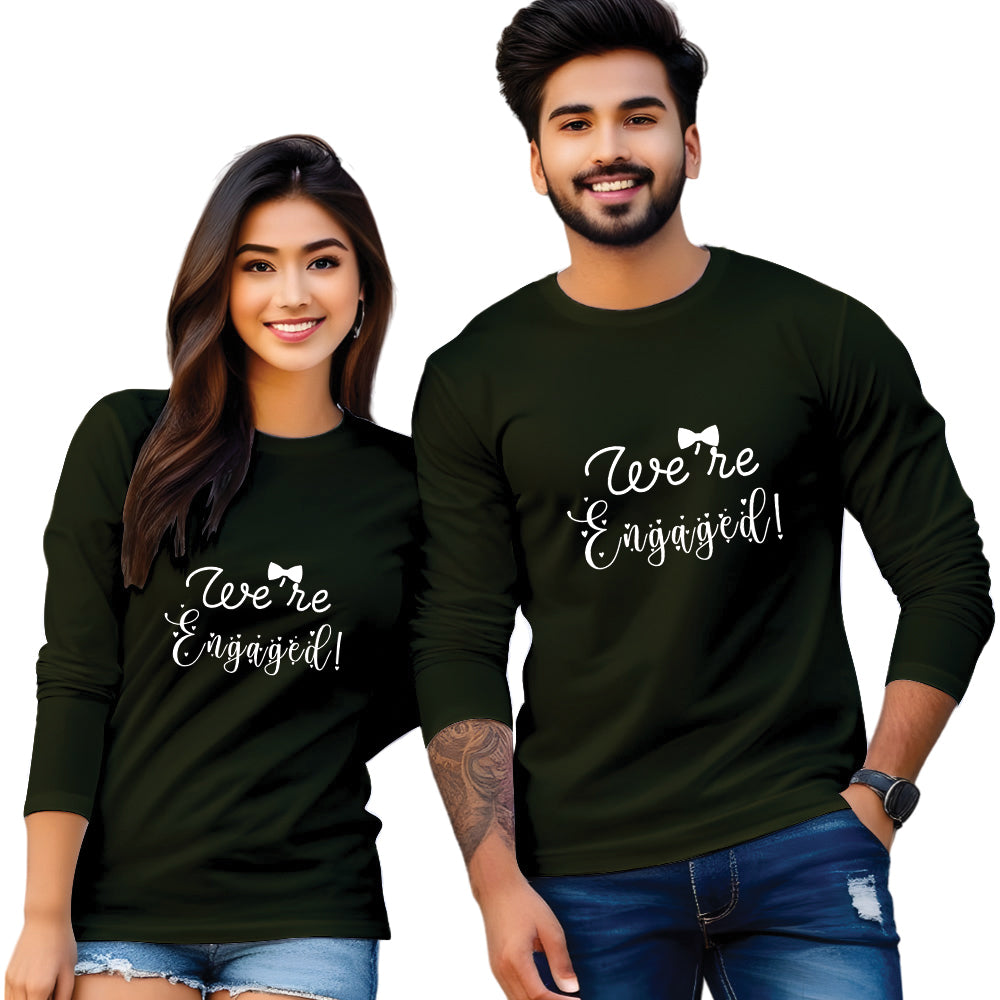 We Are Engaged Full Sleeve Printed Couple T-Shirt