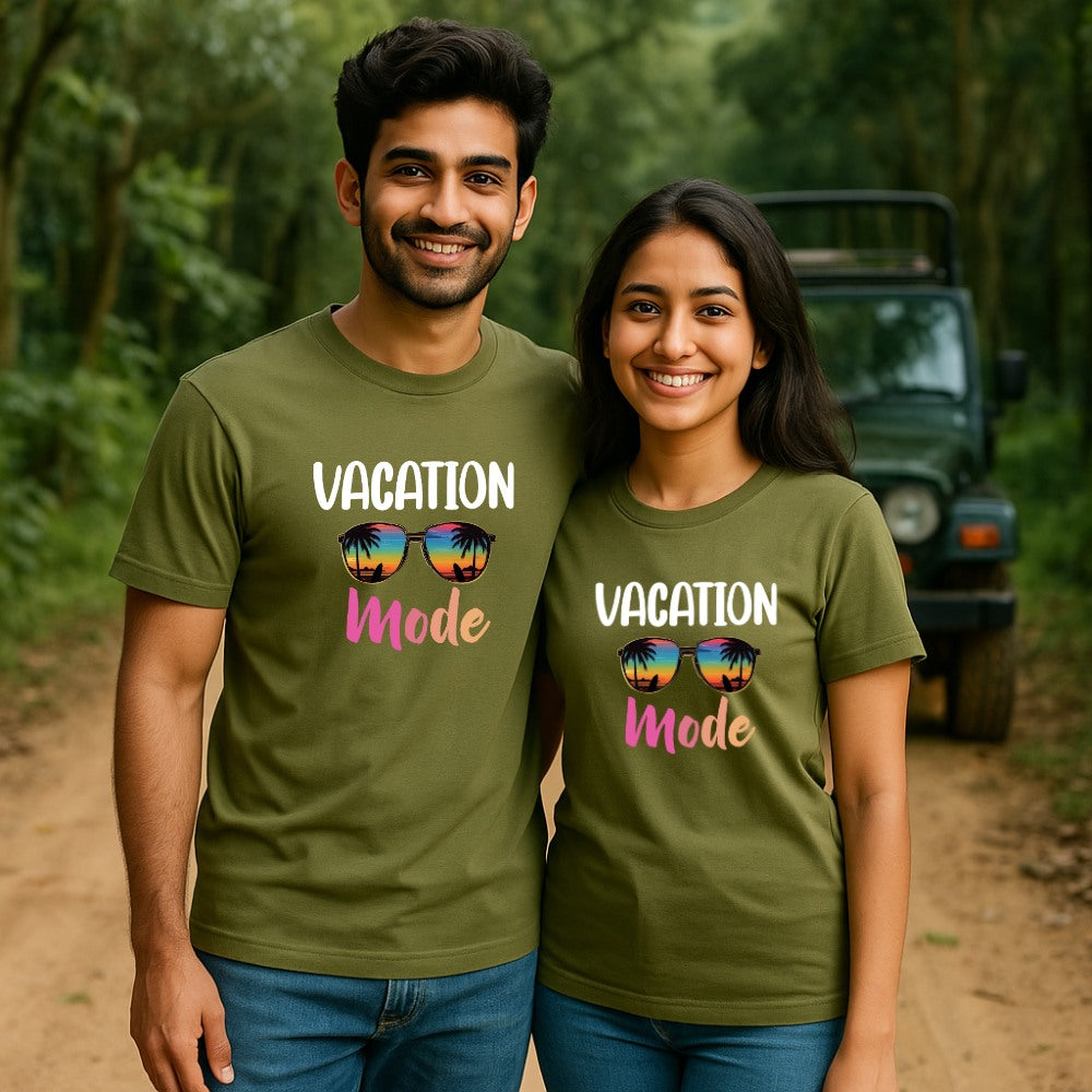 Holiday Mode Tees  -Dark Olive Vacation Couple Look
