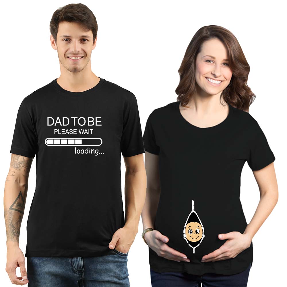 Peek-a-Boo Dad Loading Maternity Couple Tshirts