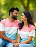PastelPink-White-PastelBlue Tri-Color Block Tshirts