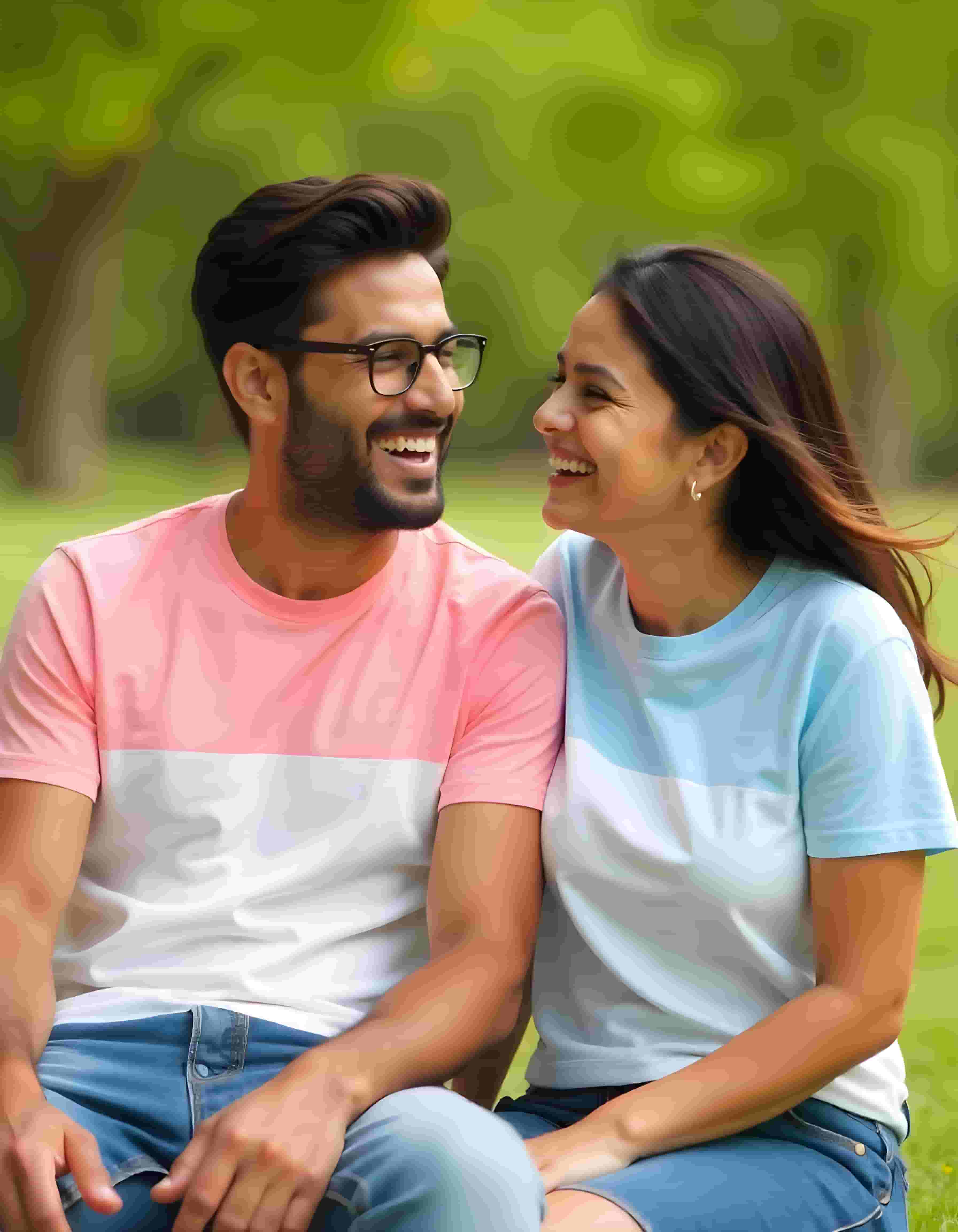 Pastel Pink -Pastel Blue Color Block Tshirts