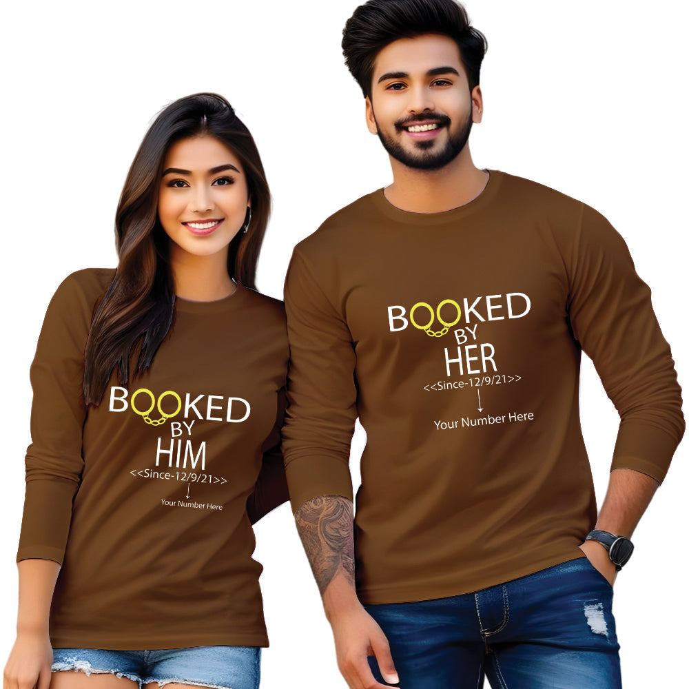 Booked by Him & Her printed couple T shirt