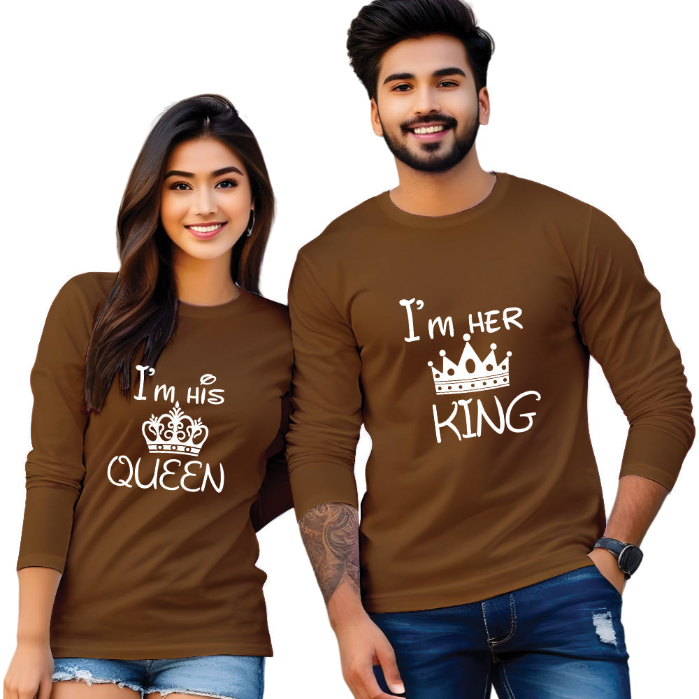 Couples King Queen Full Sleeve Printed T Shirt