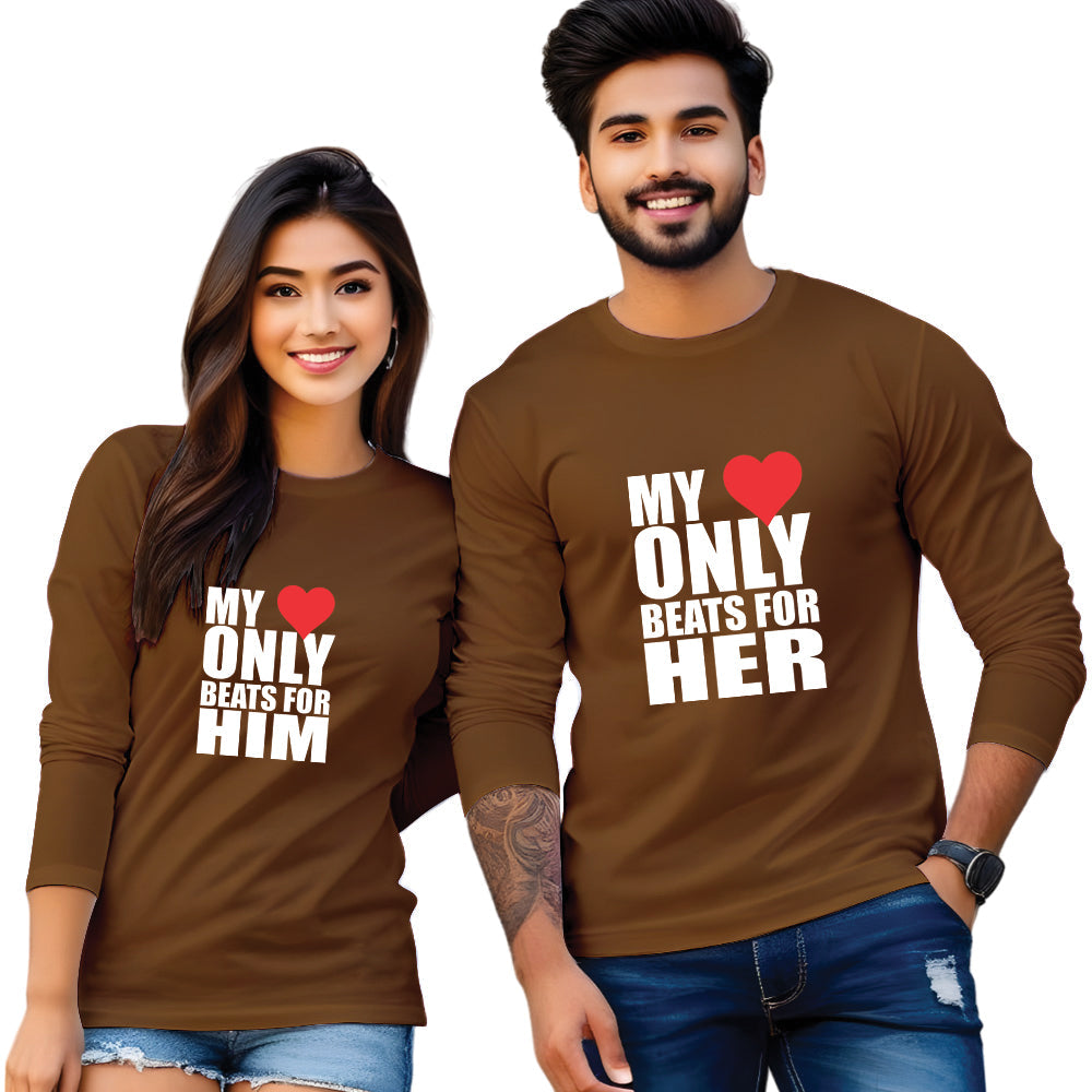 Full Sleeve Beats Printed Couple T Shirt