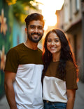 PeanutBrown-White Cute Color Block Couple T-Shirts