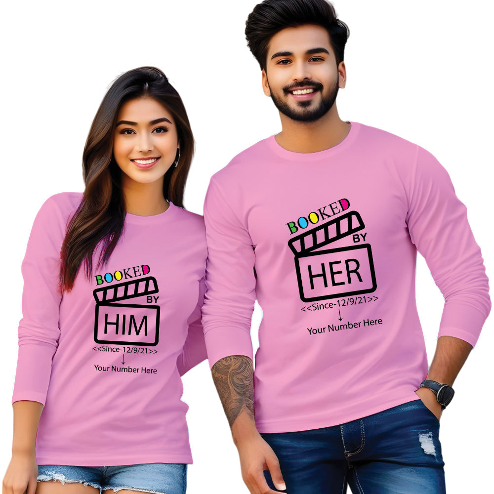 Booked by Him & Her Printed Couple Full Sleeve T Shirt