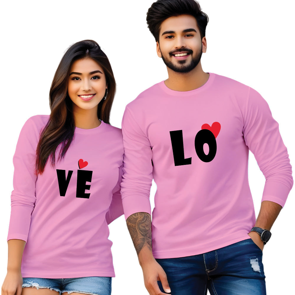 Full Sleeve Love Print Couple T Shirt